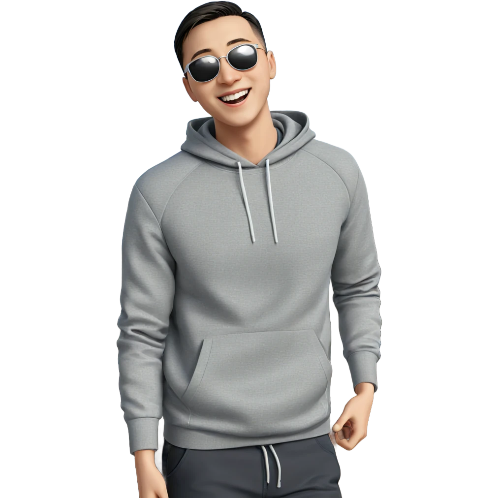 smiling boy outdoors in hoodie emoji
