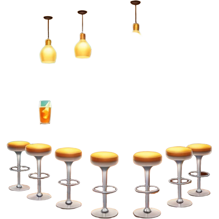 A 3D cartoon bar interior with bottles on glass shelves, counter lighting, high stools, and glowing drink glasses, warm ambient light, realistic Memoji-style. emoji