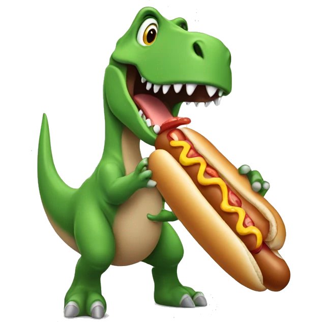Dinosaur eating a hot dog emoji