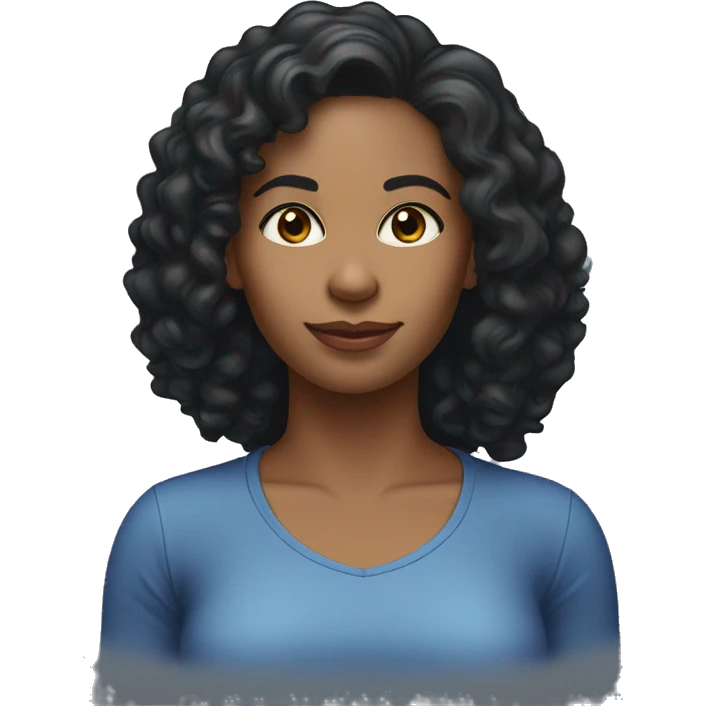 A head and shoulders shot of a 35 year old African American woman, with curly black hair,   with brown eyes wearing a t-shirt. emoji