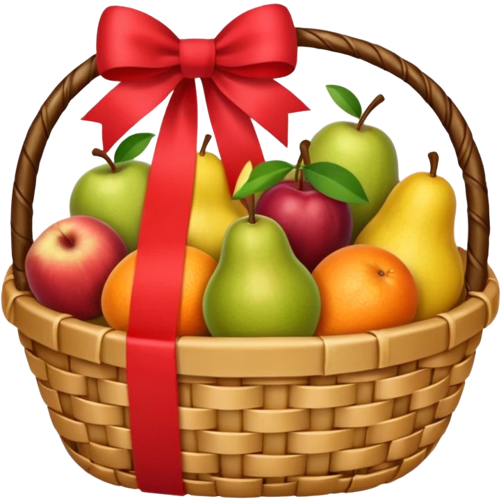 A luxury basket with wrapped fruits and ribbon bow.








































 emoji