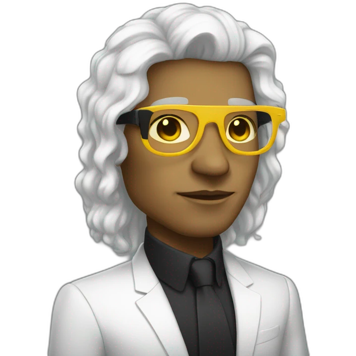 white entreprenuer with yellow tinted glasses and combed black hair  emoji