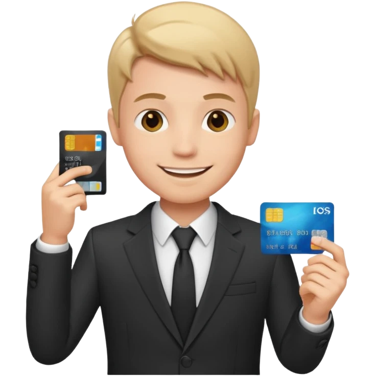 پسر جذاب با کلاس با کت شلوار کارت بانکی به دست emoji