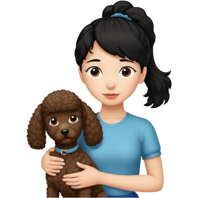 Ponytail black hair girl with brown Poodle say goodbye  emoji