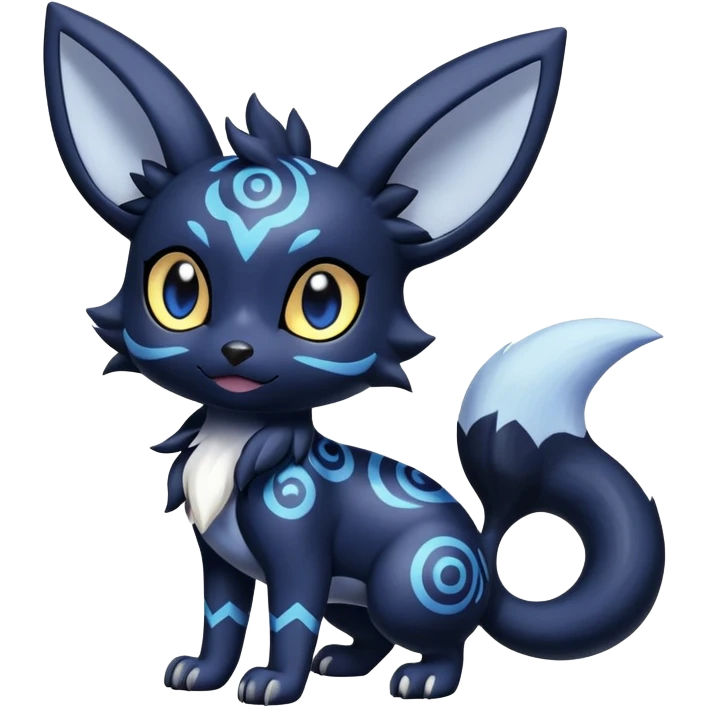 Shiny Cute Adorable Umbreon-Litten-Noibat-Meowstic-Hybrid-Creature with pattern-markings emoji