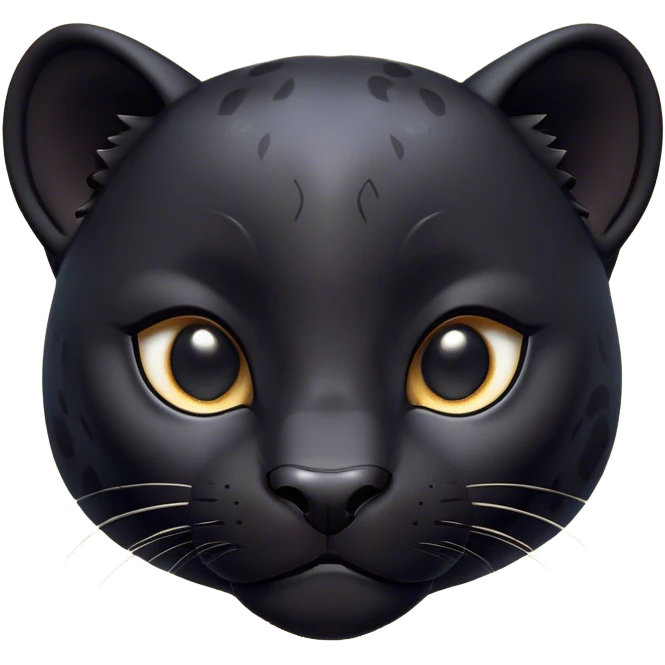 Cinematic Cute black Panther Portrait Emoji, Head tilted playfully and inquisitively, with a smooth, streamlined form accentuated by a subtle sheen and round, sparkling eyes filled with charm, Simplified yet irresistibly adorable features, highly detailed, glowing with a warm, inviting glow, high shine, affectionate and lively, stylized with a touch of whimsical mystery, bright and endearing, soft glowing outline, capturing the essence of a mischievous yet loving black Panther that seems as if it could pounce out of the screen into your arms! emoji