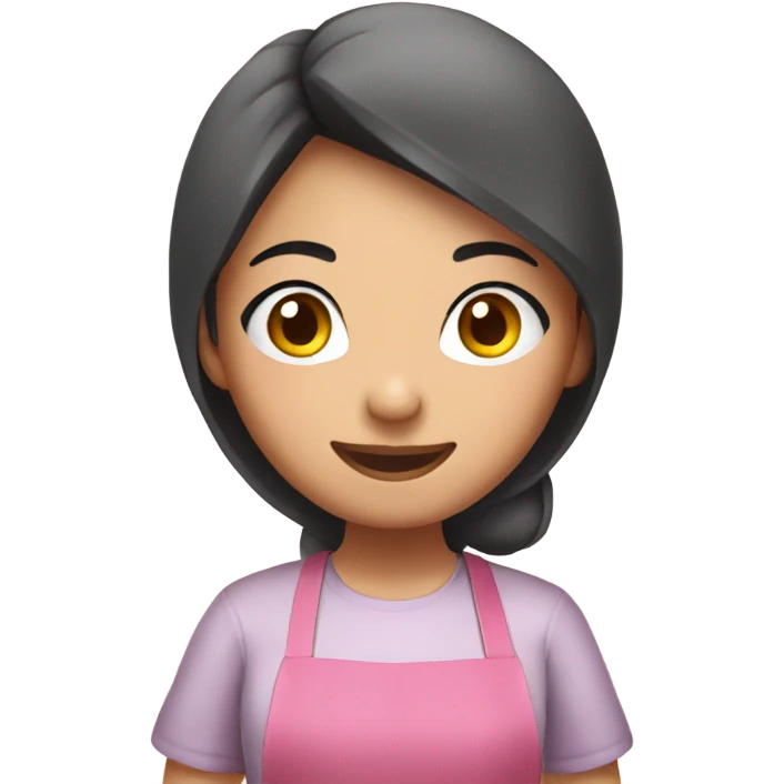 asian girl baking bread in a pink apron emoji