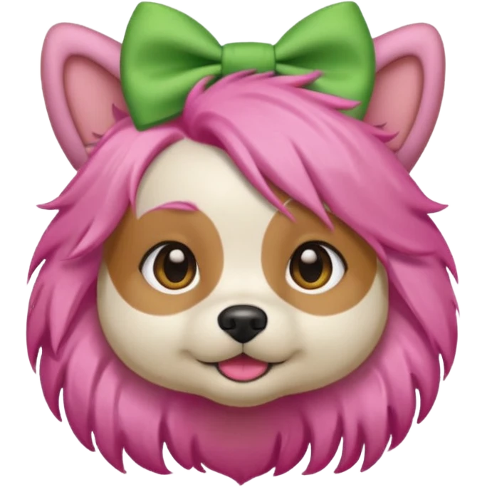 dog with pink hair and green bow on head emoji