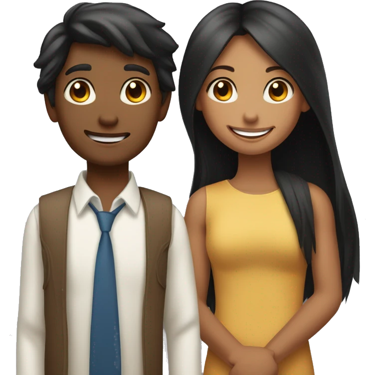 An emoji of a loving brother and sister, the sister being short with long straight hair, and the brother tall with black hair styled upward, broad shoulders, and both smiling warmly emoji