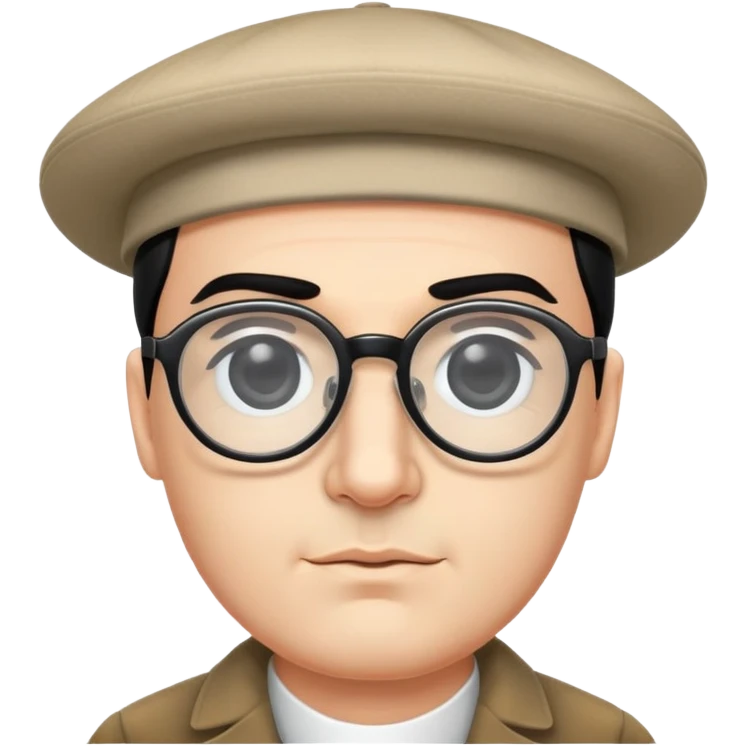 A man with black eyes and eyebrows, wearing a hat and big glasses. emoji