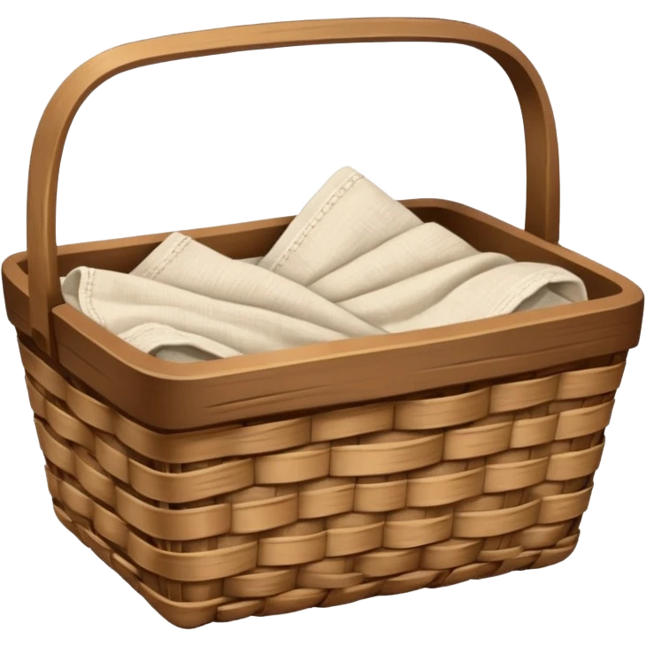A wooden raffia Brown basket with fresh washed linen emoji