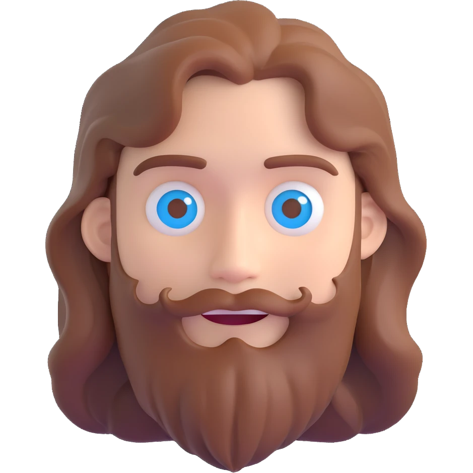 A 3D emoji of a man with blue eyes, brown hair, wavy and long hair, and white skin. emoji