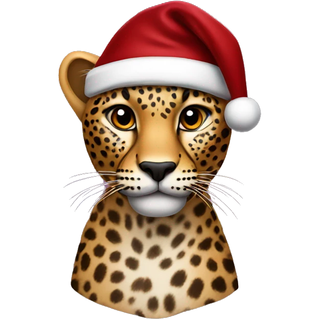 leopard wearing a burgundy santa hat emoji