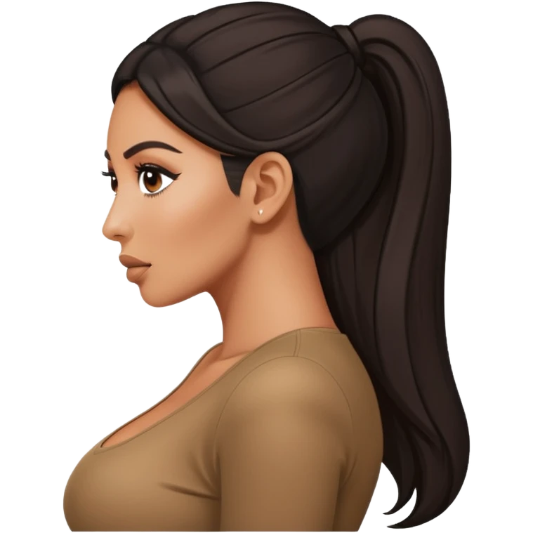 Kim Kardashian bending, side view, looking at camera emoji