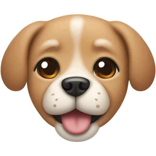 A minimalistic and cute emoji-style illustration of a dog with a round face, floppy ears, and a happy expression. The design should be simple, with soft colors and bold outlines, suitable for use as an emoji emoji