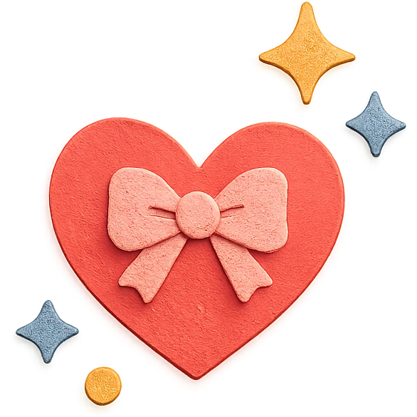 tiny red heart with a bow, pastel red enamel, sparkling gems, soft glowing effect emoji