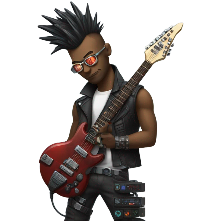 cyberpunk rockstar, mohawk,  mechanical sci-fi electric guitar emoji