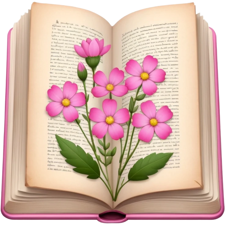 herbarium book with pink and flowers in each page  emoji