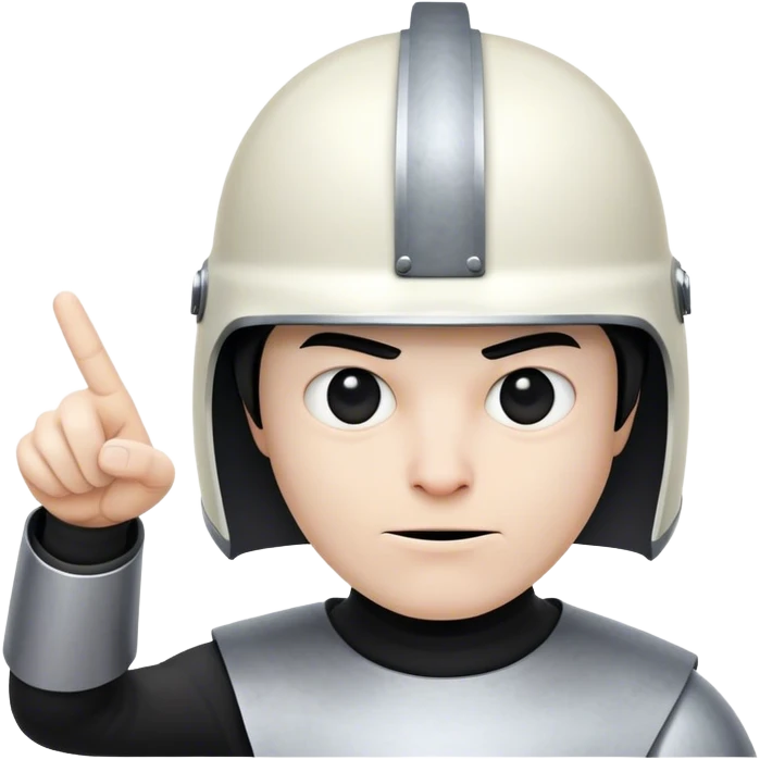 Evil ugly pale man with straight short black uni-length hair in the shape of a helmet pointing. emoji