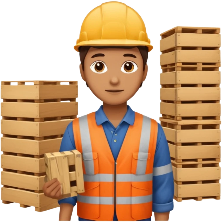 Worker with pallet in port area, import. emoji