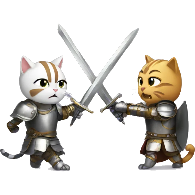 Cats sword fighting in armor emoji