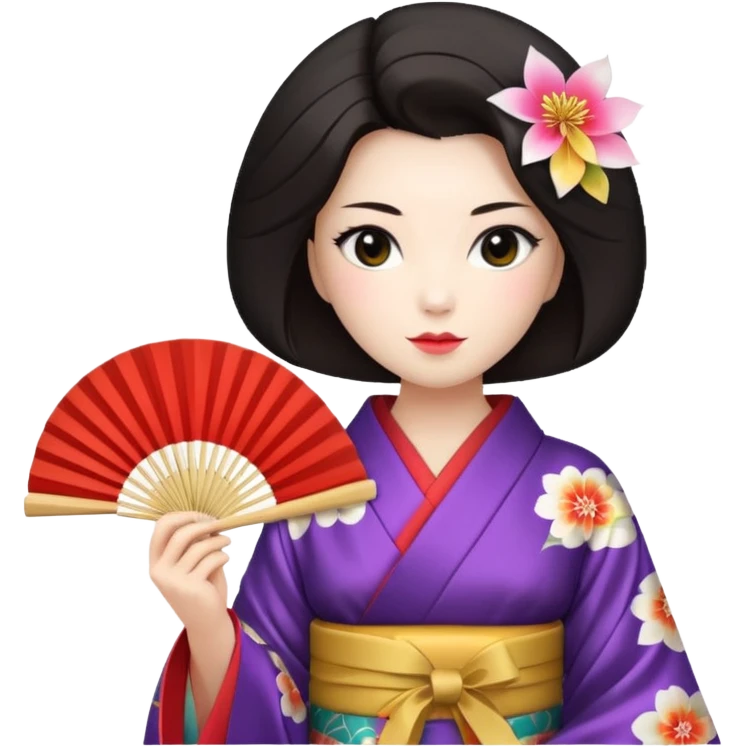 a traditional geisha japanese woman wearing a kinono holding a folding fan elegantly emoji