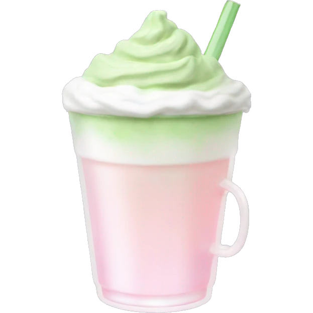 Clear tumblr cup with light pink drink, matcha foam, and whip cream on top emoji