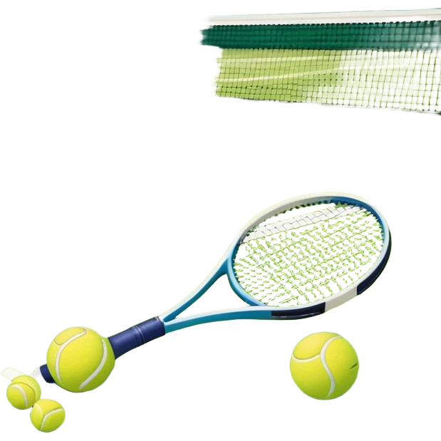 grass court, with the lines of the court clearl with visible in the background. A tennis racket and ball/ The scene captures the essence of the sport, highlighting the equipment and the vibrant, open atmosphere of a tennis match emoji