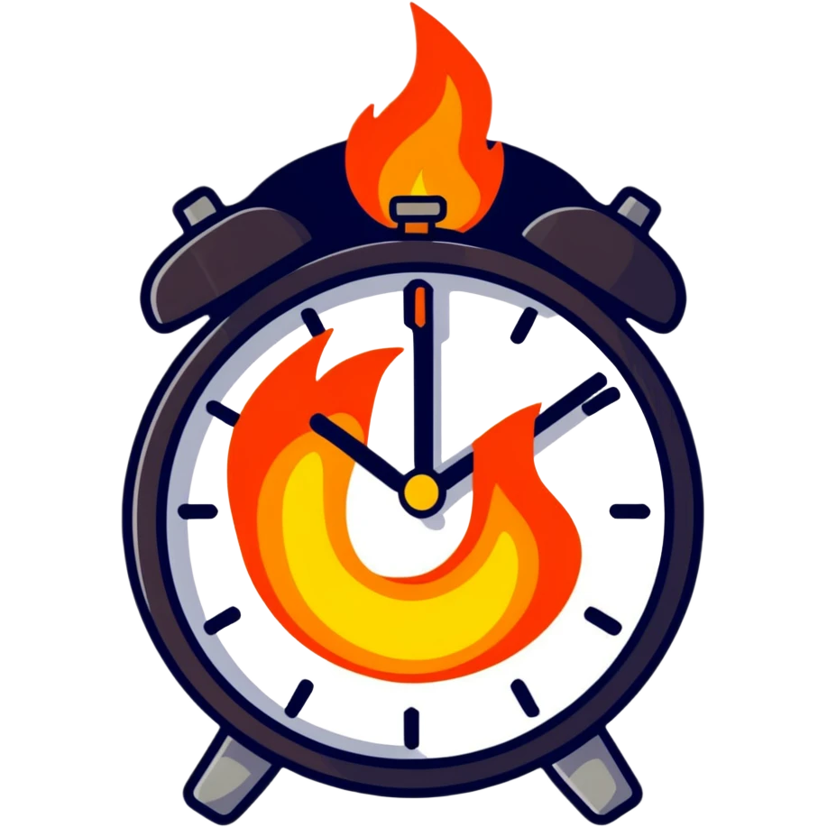 cartoon sticker of a clock on fire emoji