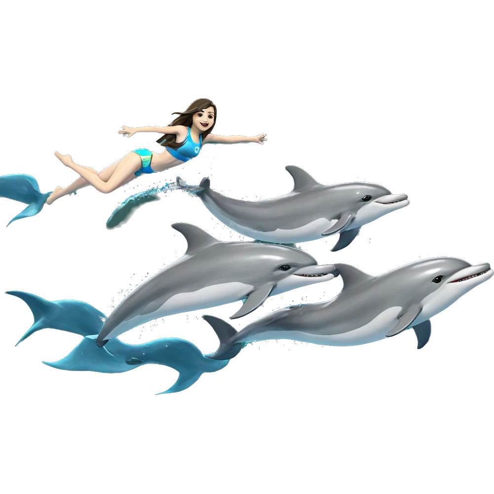 smiling girl swimming with dolphin emoji