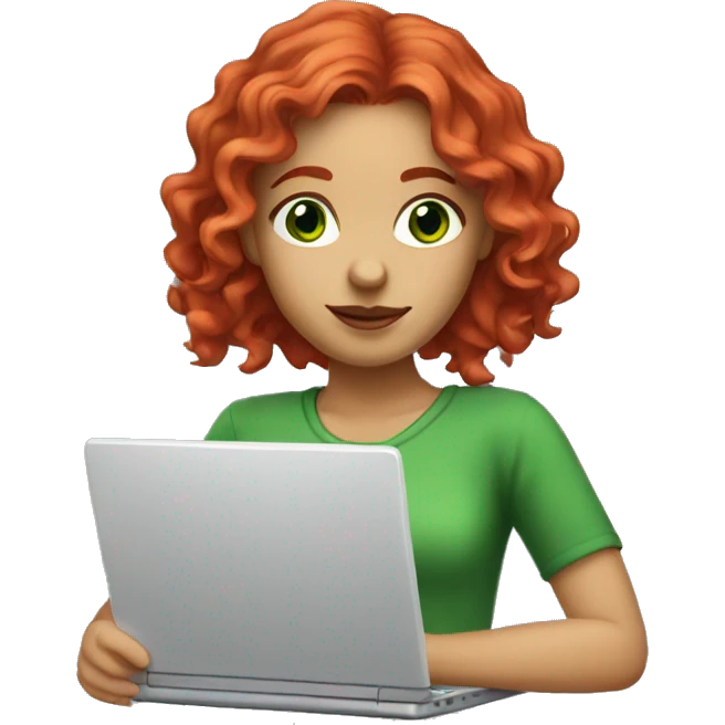 white red wavy hair long girl with green eyes with laptop emoji