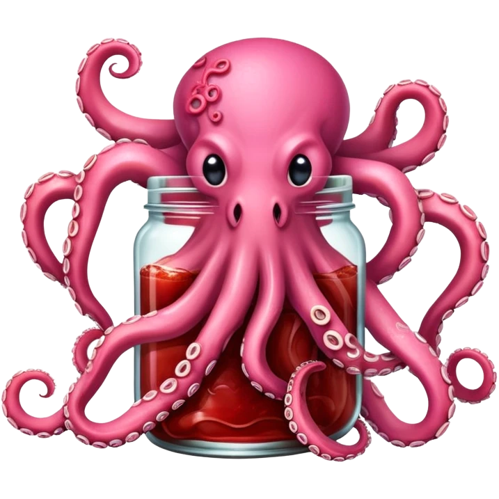 Pink octopus eating strawberry jam from jar  emoji