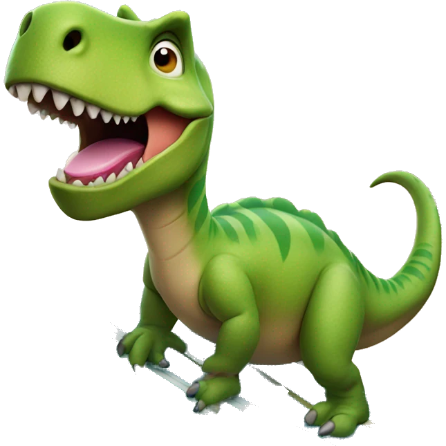 Dinosaur riding a surf board eating a dnut emoji