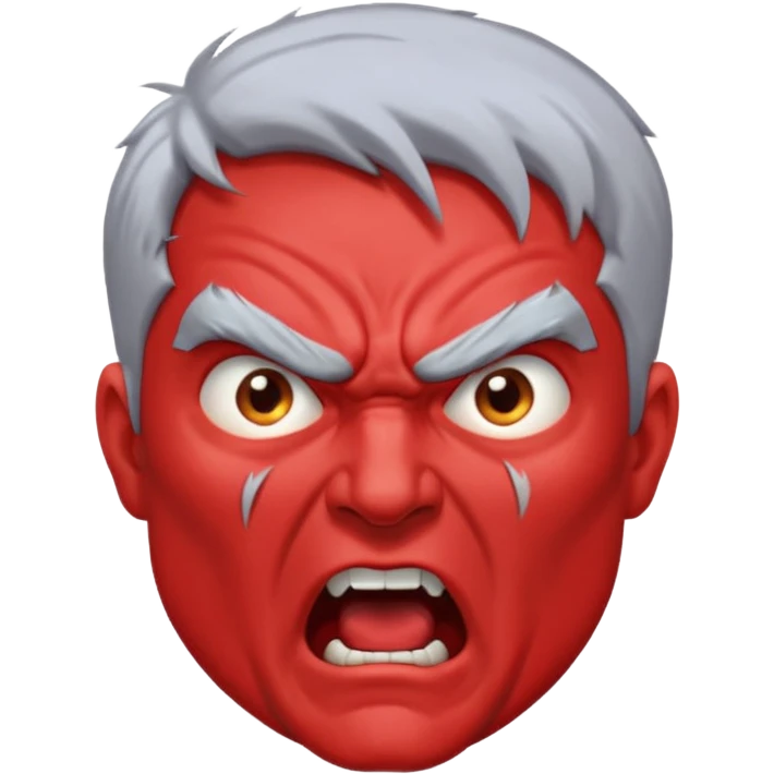 a furious man with red skin and gray hair, shouting, exaggerated anger emoji