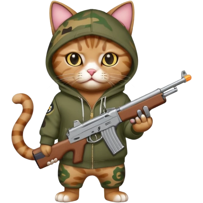 A gangster cat wearing a bape hoodie with a BB gun emoji