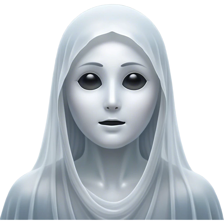 Cinematic Noble Ghost Portrait Emoji, Ethereal and dignified, with a flowing, translucent form in silvery-white hues, wispy and majestic, and a calm, otherworldly expression with deep, thoughtful eyes, simplified yet sophisticated features, highly detailed, glowing with a soft, spectral radiance, high shine, exuding regal mystery and quiet authority, with a soft glowing outline that captures the essence of a ghostly guardian drifting from another realm! emoji