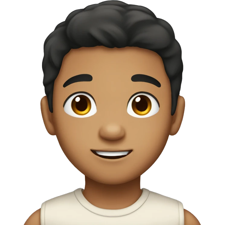 Kid with black hair and brown eyes and his skin color is brown emoji