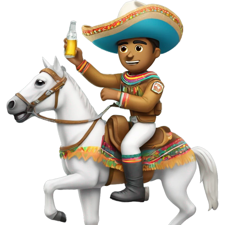 Mexican Astronout with a Corona Beer and a Mexican Sombrero riding a mexican horse  emoji