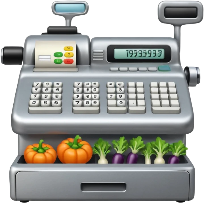 Front-facing cash register with symbol keys for vegetables emoji