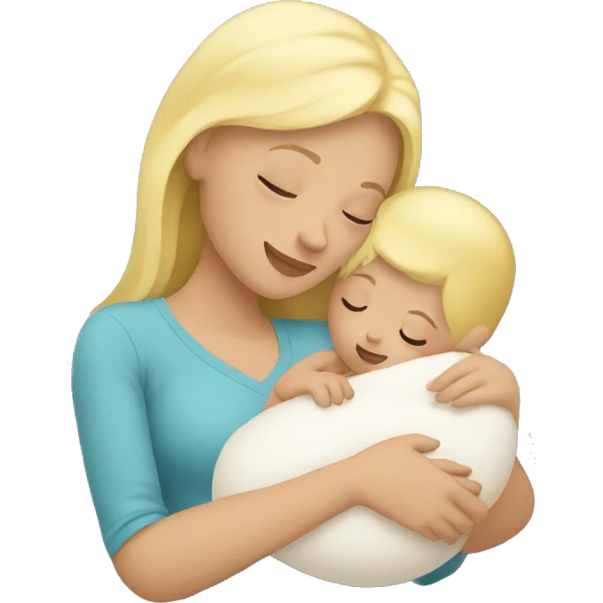 blonde woman hugging her newborn emoji