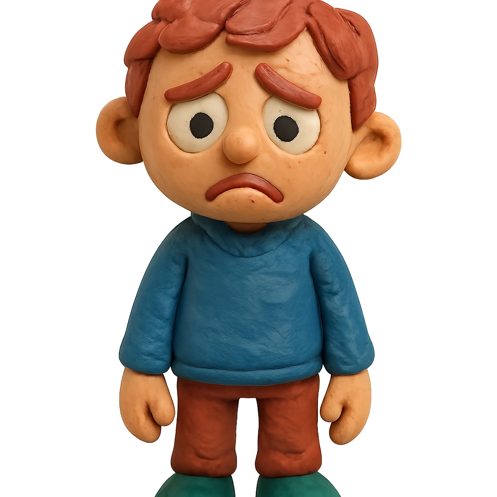 claymation style niño triste, plastilina emoji