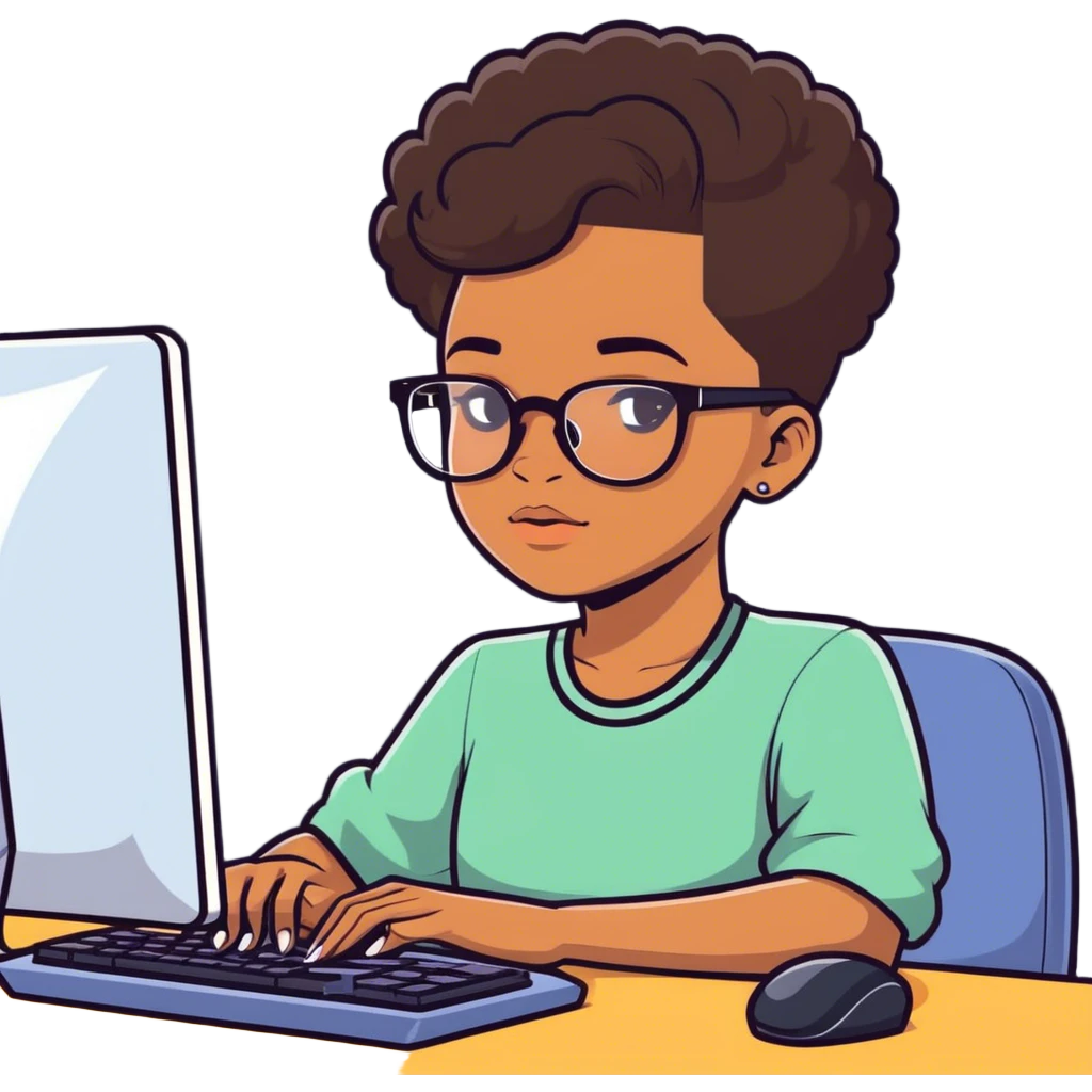 Light skinned Black girl with glasses natural haircut shaved sides working on computer emoji