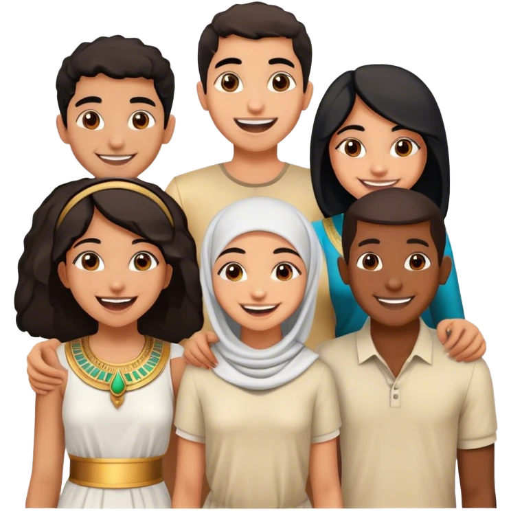 5 bestfriends, 1 south Asian girl, 1 Egyptian boy, 1 iranian girl, 1 moroccan boy , 1 black boy emoji