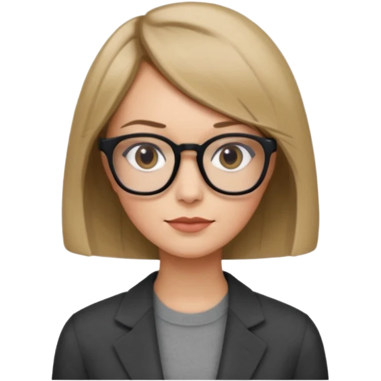 woman dark blonde petite bob haircut wears dark squarish glasses, classic clothes emoji
