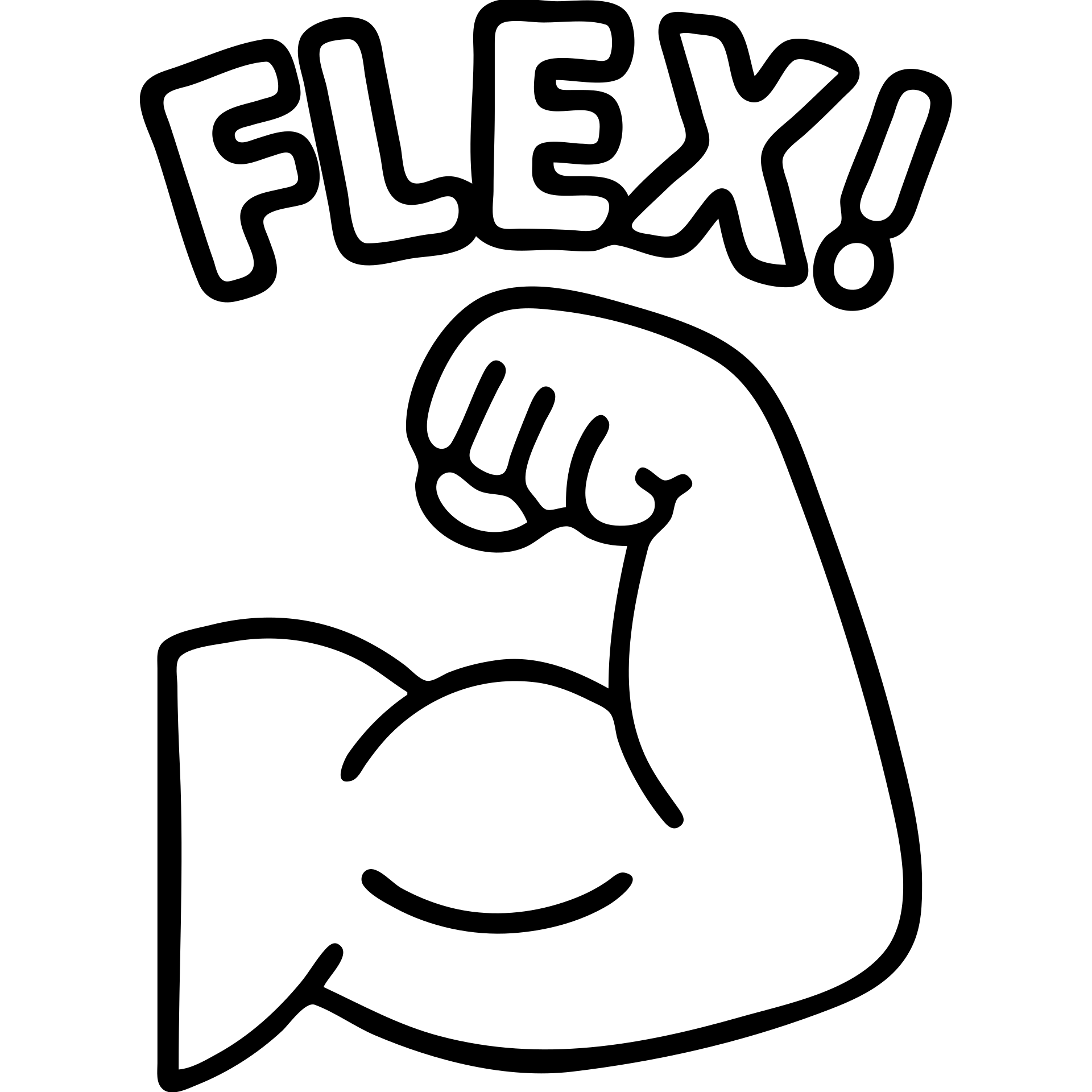 bold cartoon emoji of a flexed arm muscle, ‘FLEX!’ in big, fun letters above, thick outlines, minimal colors, optimized for small size and chat reactions emoji