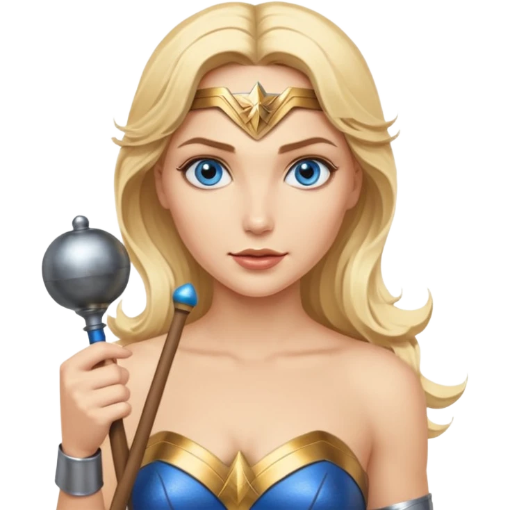 Blonde blue eyes Wonder Woman holding bell and baton emoji