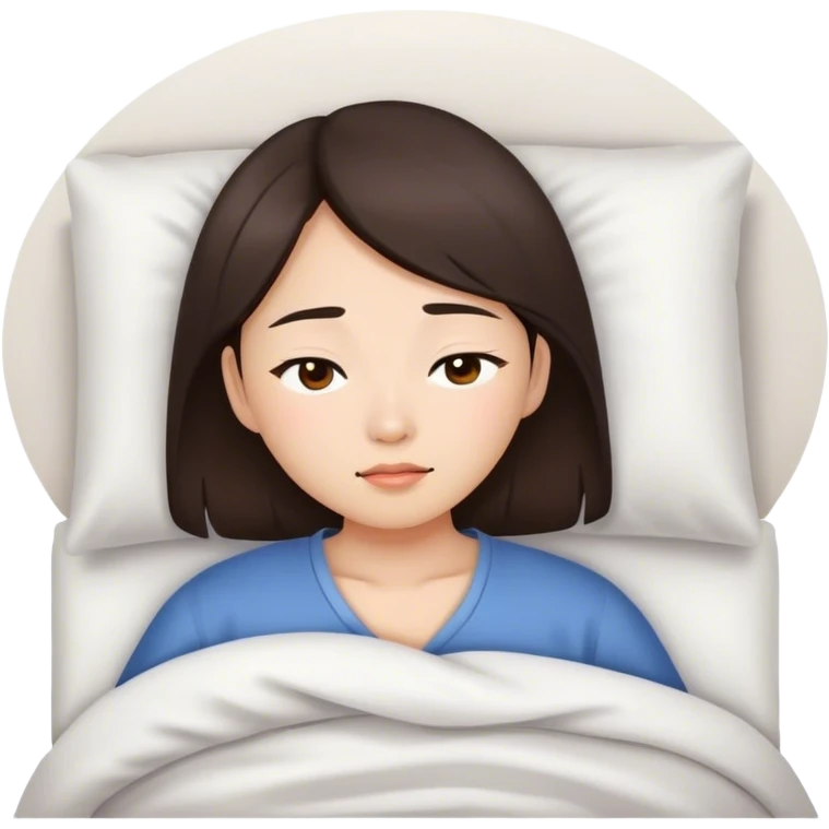 Asian brunette girl waking up sleepy emoji