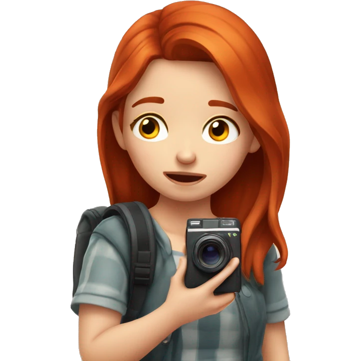 cute redhead girl taking photo while crying emoji