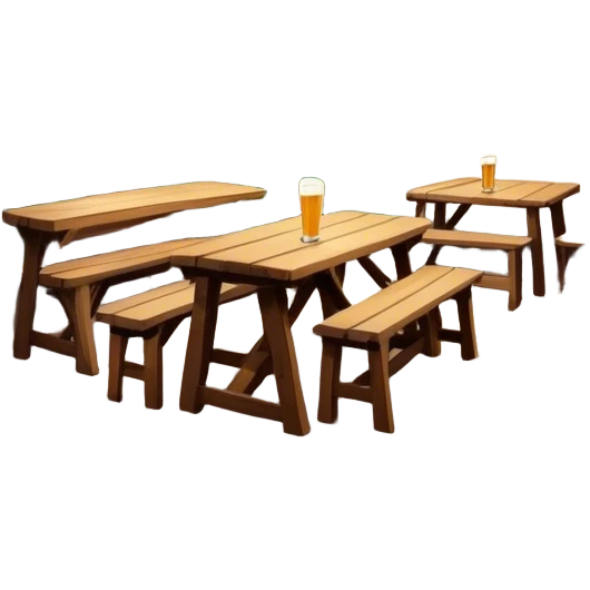 Cinematic Realistic Biergarten Pop Culture Emoji, showcasing a charming outdoor beer garden scene rendered with rustic details and inviting, soft lighting. emoji