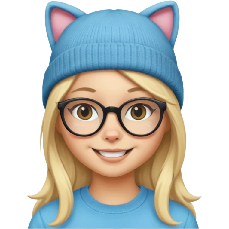 Blonde girl wearing cat  glasses and beanie, long hair emoji